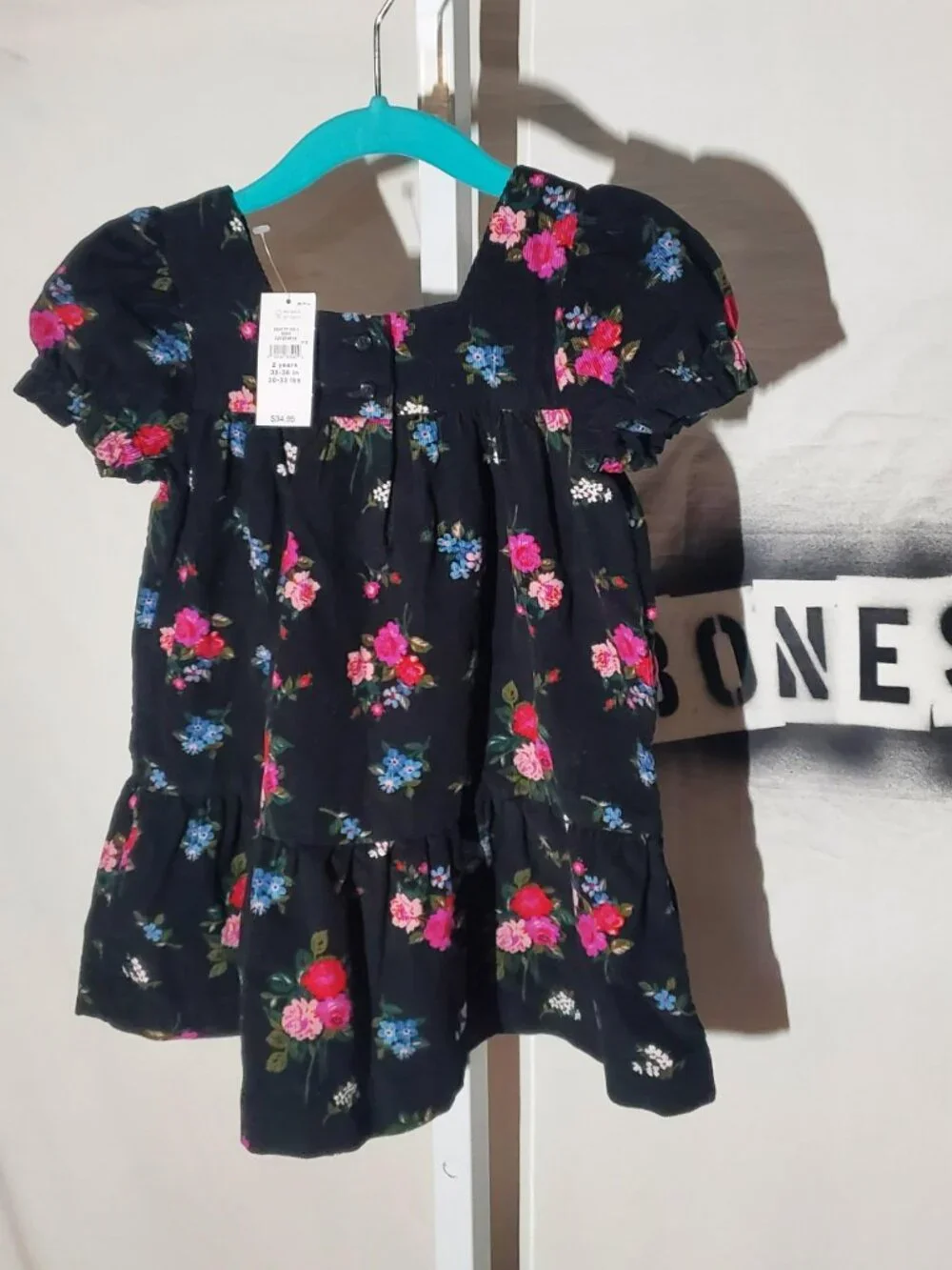 BabyGap Black Corduroy Floral Print Dress NWT sz 2 yrs